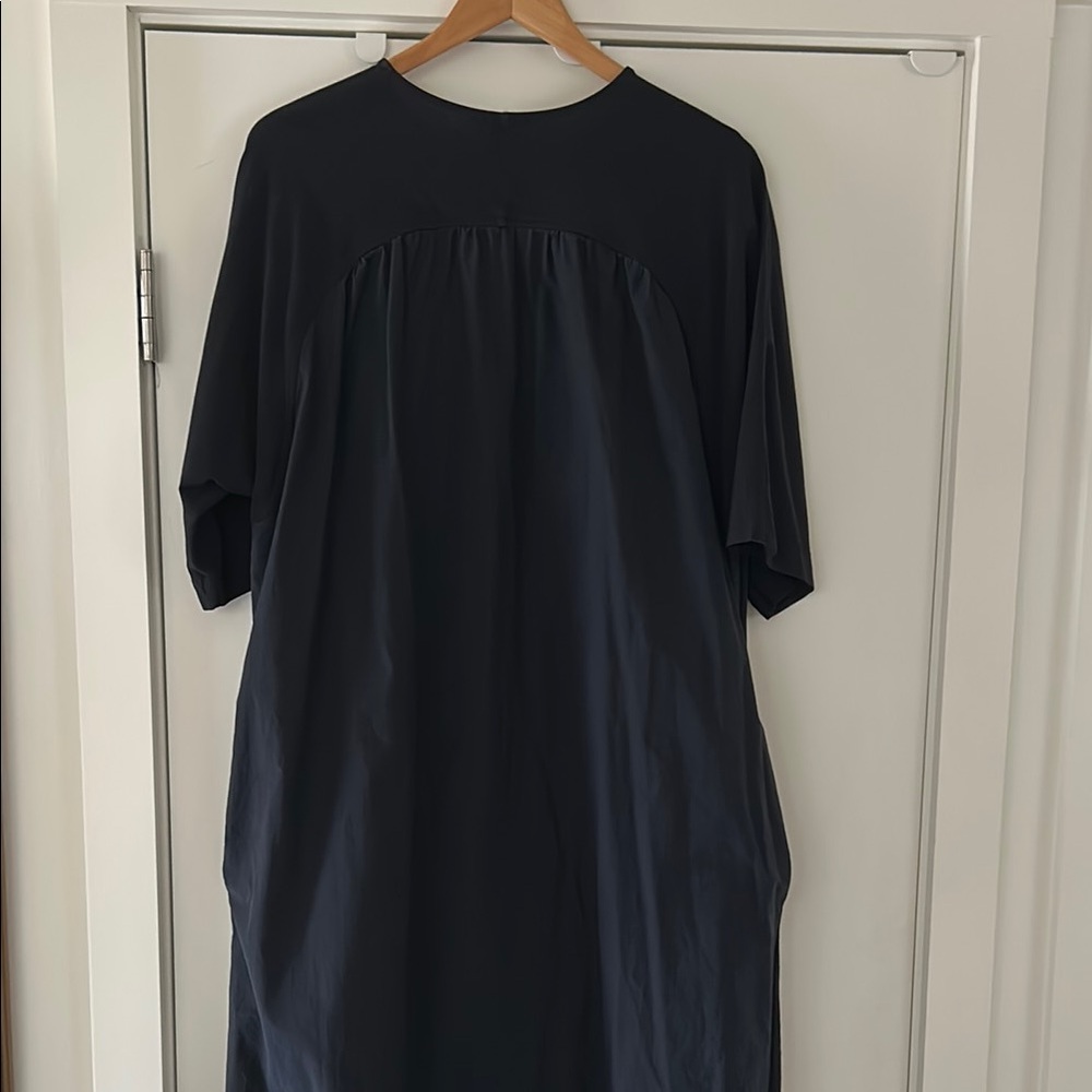 COS Dark Blue mixed fabric dress with curved hem - Picture 8 of 10